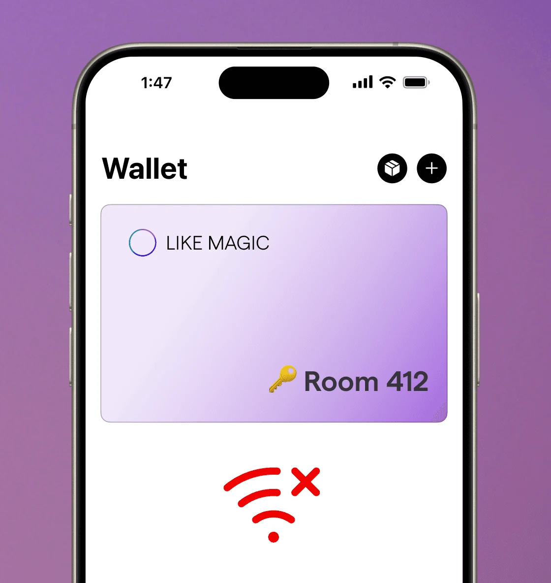 Clé de chambre Wallet sur un téléphone sans connexion réseau, la clé fonctionne hors ligne
